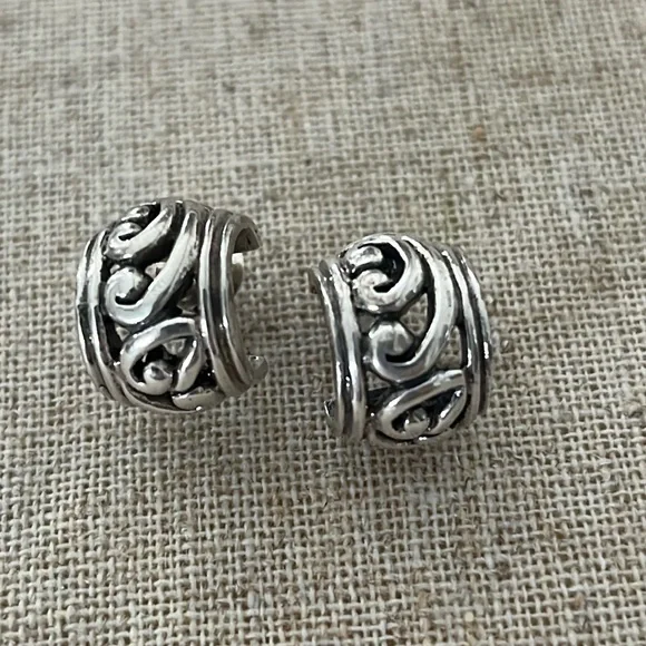 Sterling Solid 3/4 Scroll Posted Hoop Earrings - Picture 1 of 8